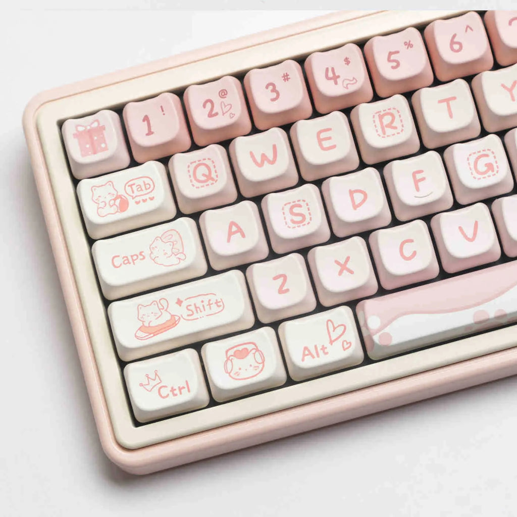 PBT sublimation key cap set for mechanical keyboards showing 98+ keys with sublimation printed legends