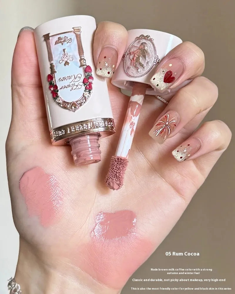 Strawberry Cupid Series Liquid Blush in one of six shades, shown on a hand or with swatches.