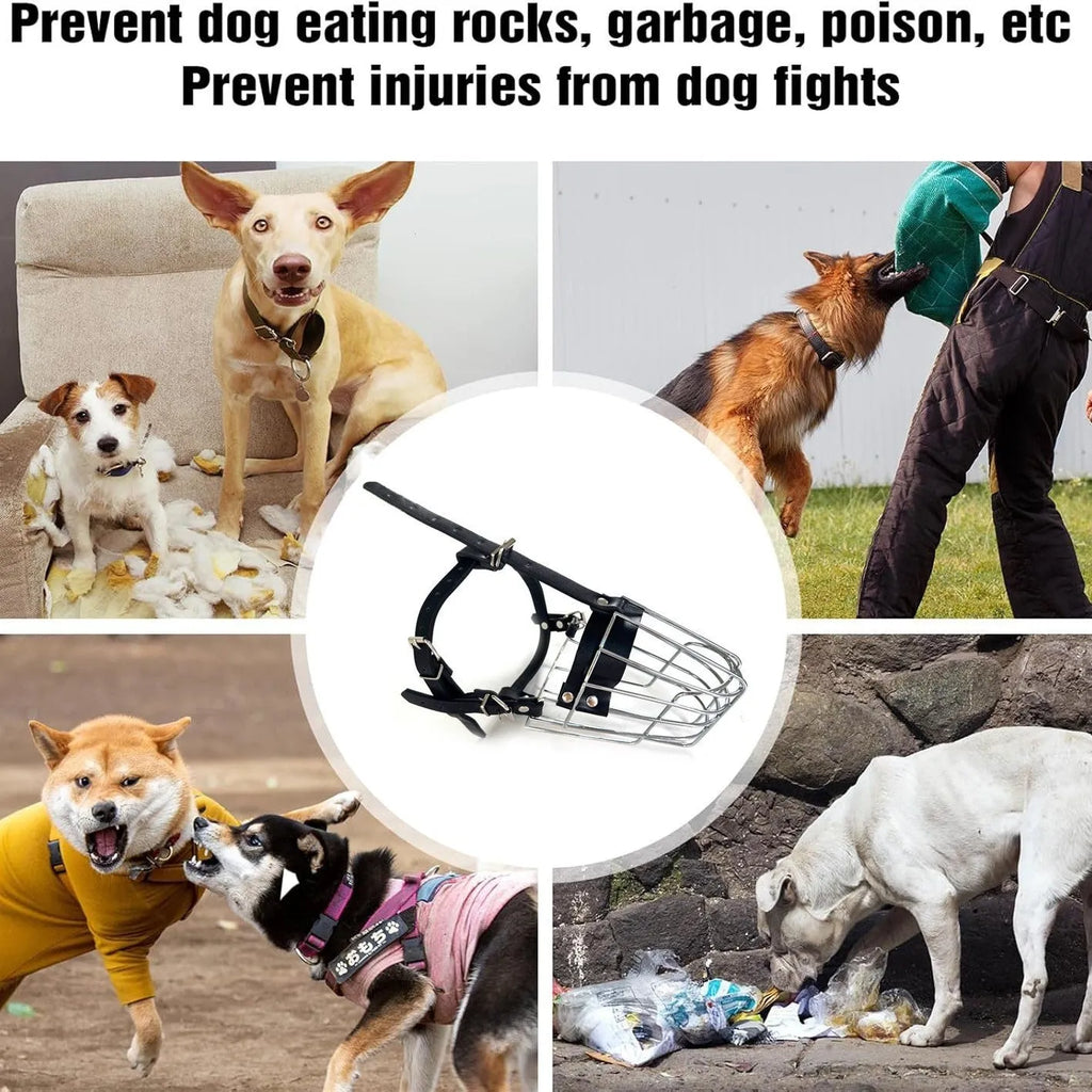 Black metal dog muzzle designed for Golden Retriever and German Shepherd breeds