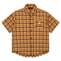 Yellow checked button-down shirt with embroidered pocket on chest