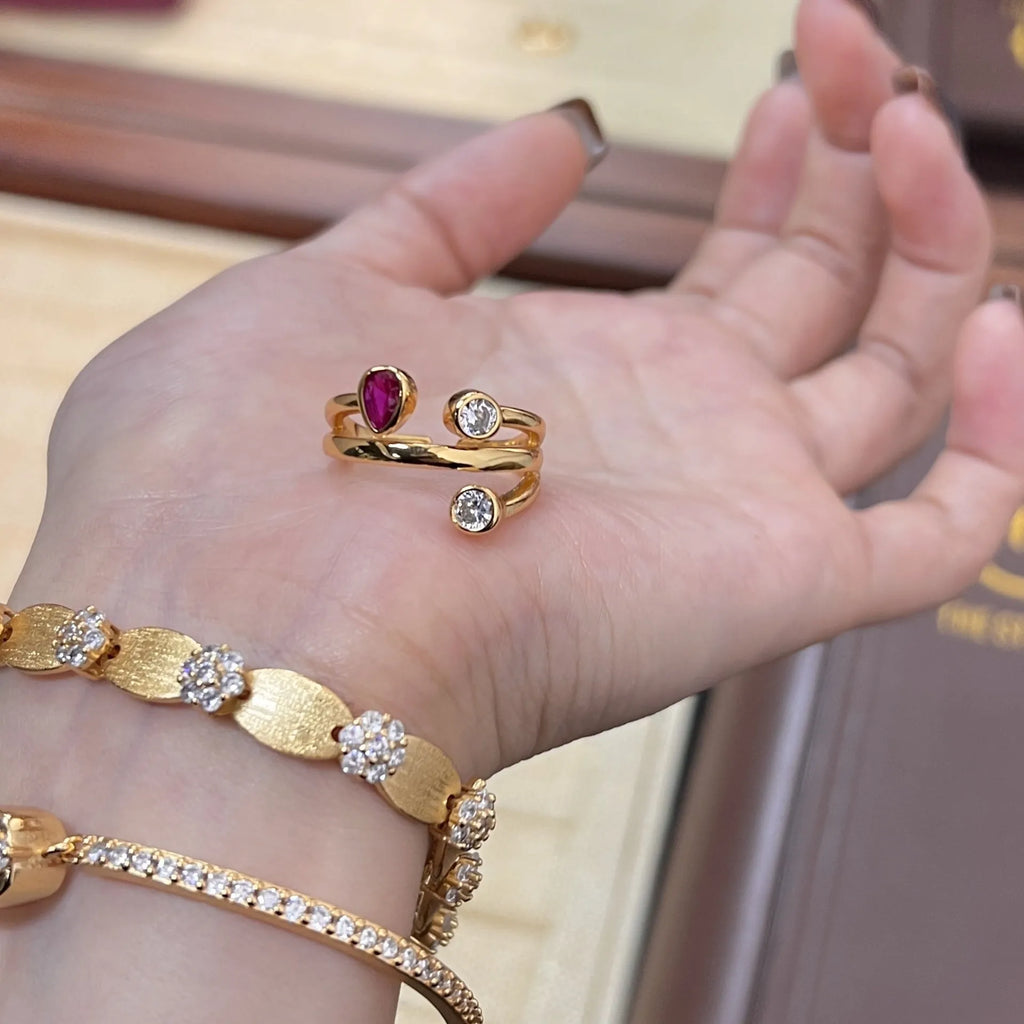 Irregular geometric cross double-headed diamond ring in two-tone colours