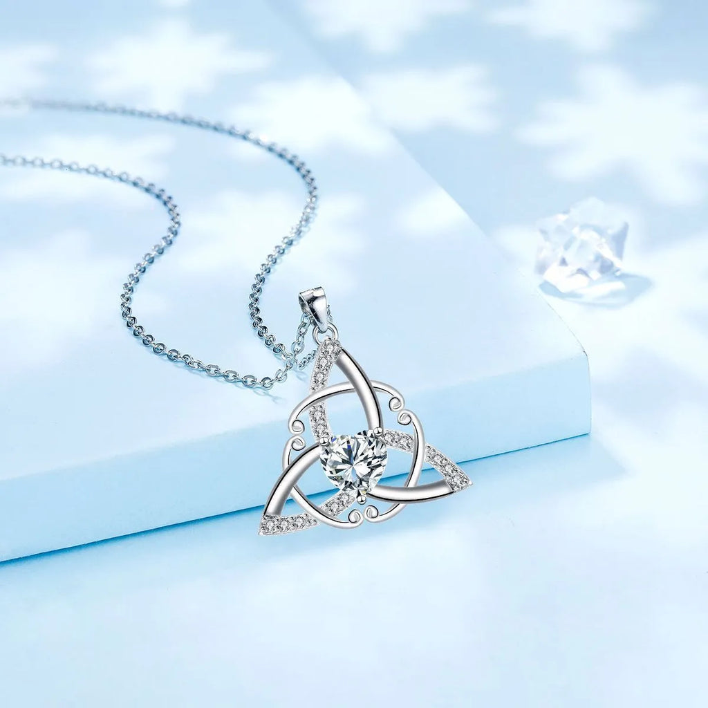 Geometric Celtic knot pendant necklace for women in copper with electroplated colour finish