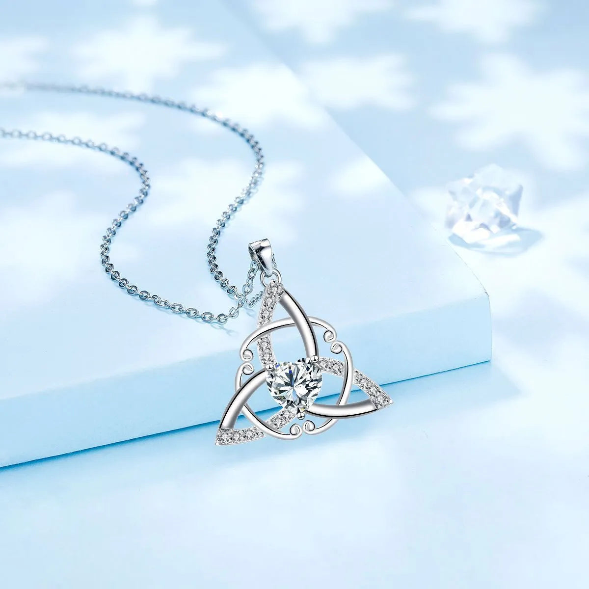 Geometric Celtic knot pendant necklace for women in copper with electroplated colour finish