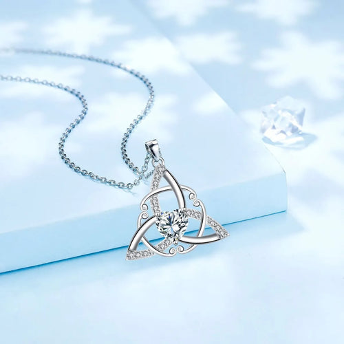 Geometric Celtic knot pendant necklace for women in copper with electroplated colour finish