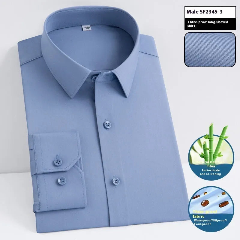 Men's slim fit bamboo fibre business shirt in solid colour with square collar.