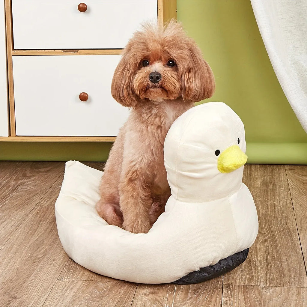 Duck-shaped blue pet bed sofa for small dogs and cats with fluffy polyester filling