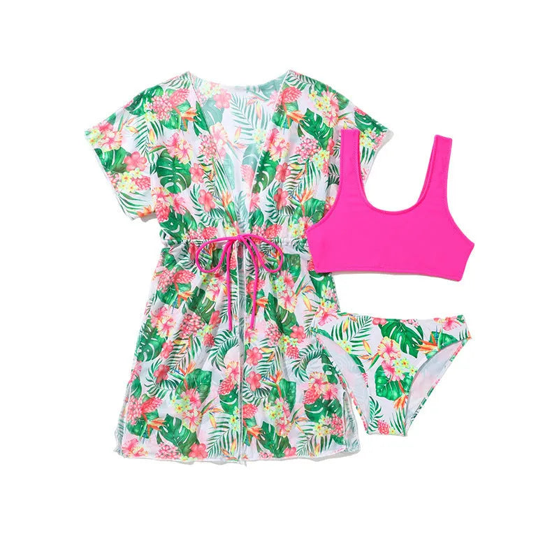 Girls' floral two-piece swimsuit in Korean style for swimming sports