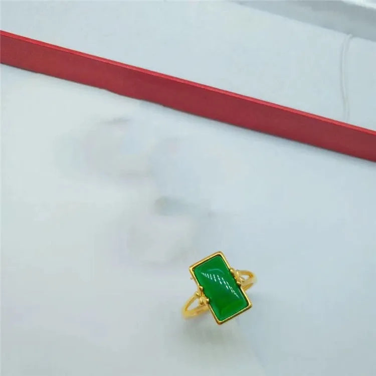 Adjustable brass gold-plated ring with electroplated finish showing gemstone inlay in national style design