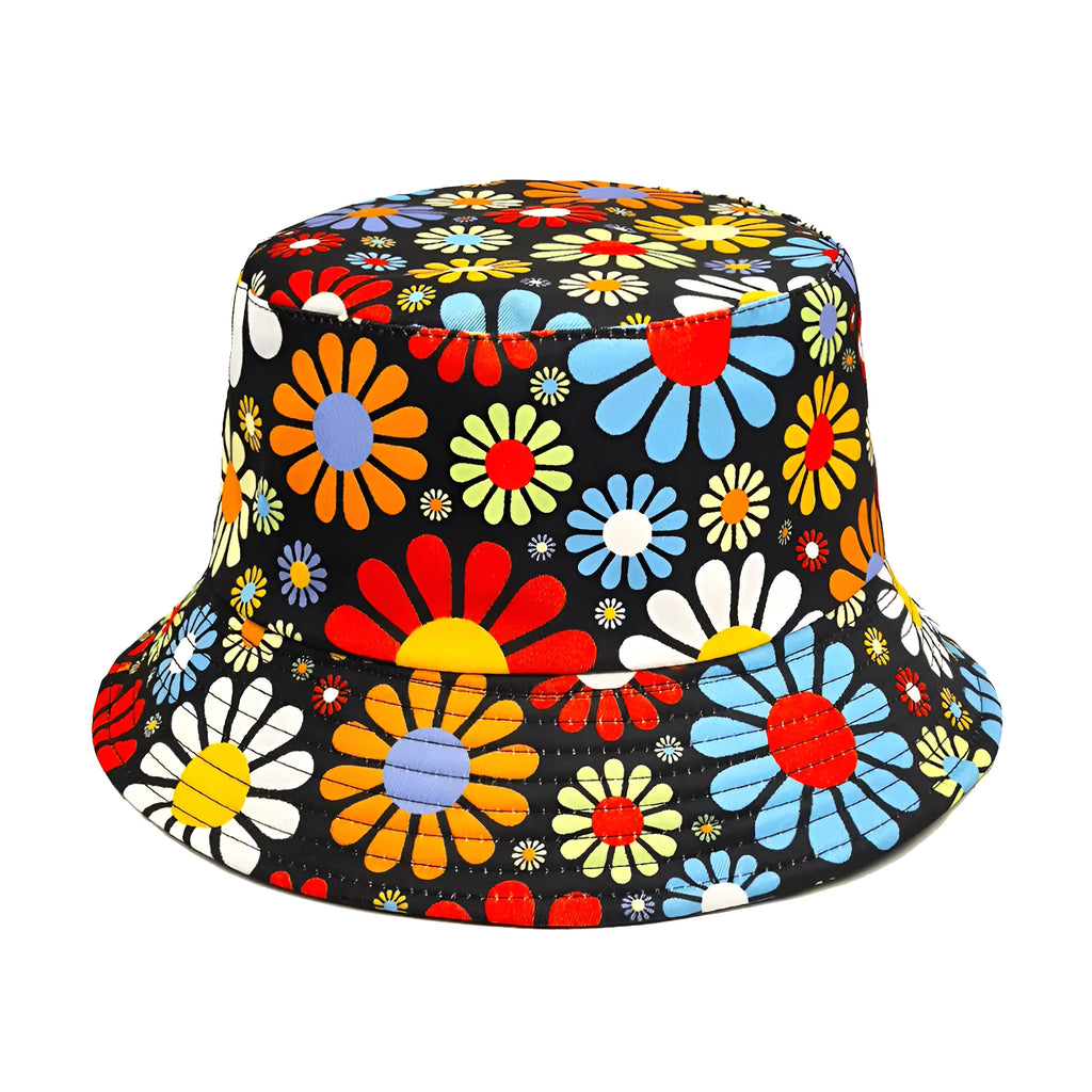 Colourful flower print polyester bucket hat with dome crown