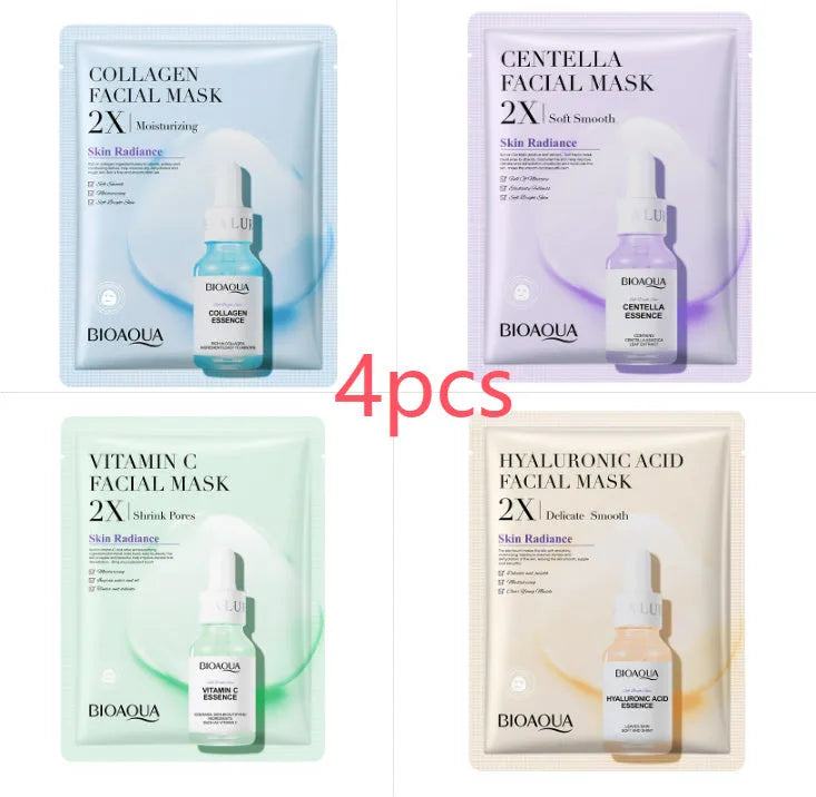 Single sheet of a white collagen face mask and a multi-pack box of 30g facial sheet masks.