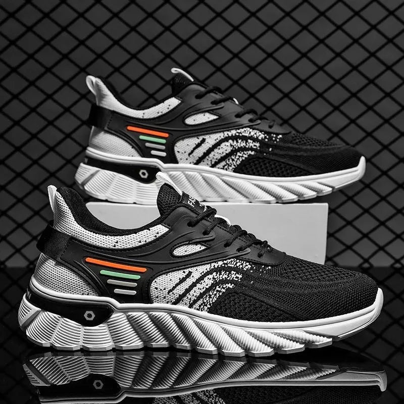 Men's white blue and black platform casual sneakers with mesh upper and cross shoulder straps