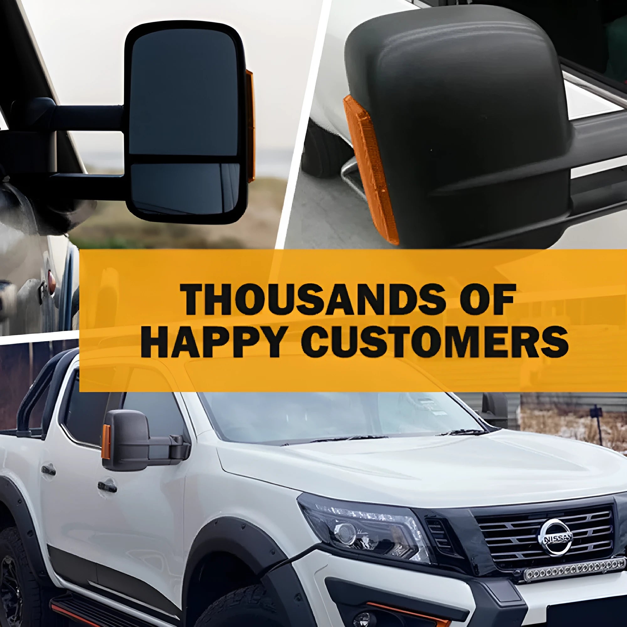 Black exterior rear vision mirror for Nissan NP300 D23 models with adjustable design and integrated side marker light