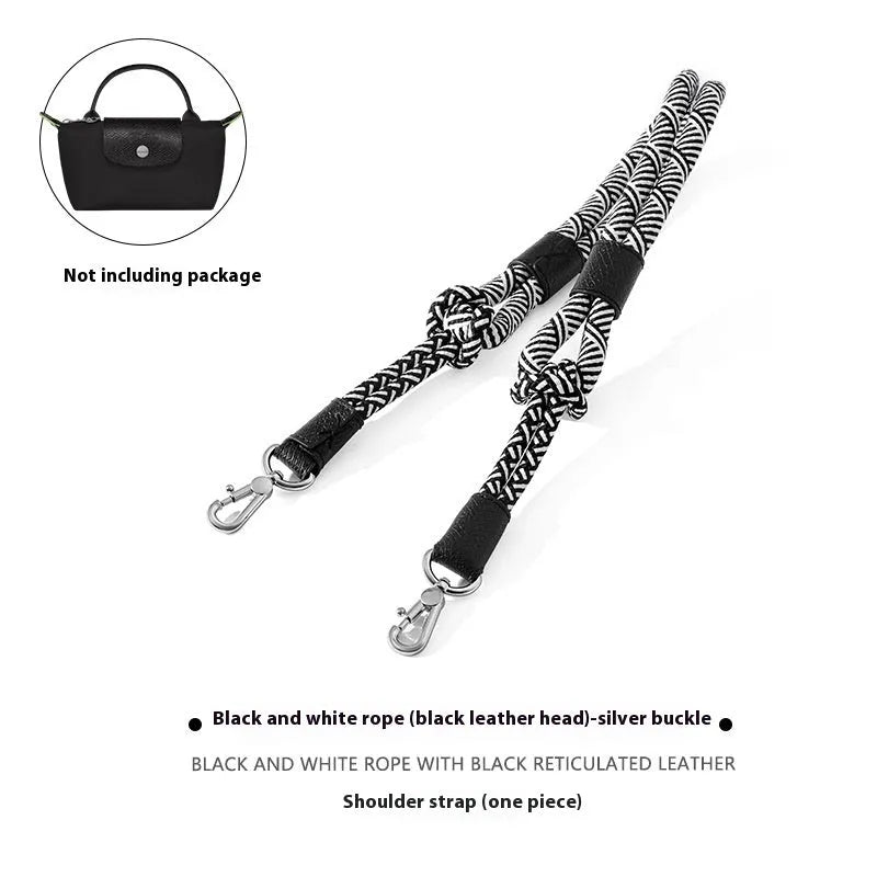 Braided nylon and cowhide leather crossbody strap with alloy buckle in gold or silver finish
