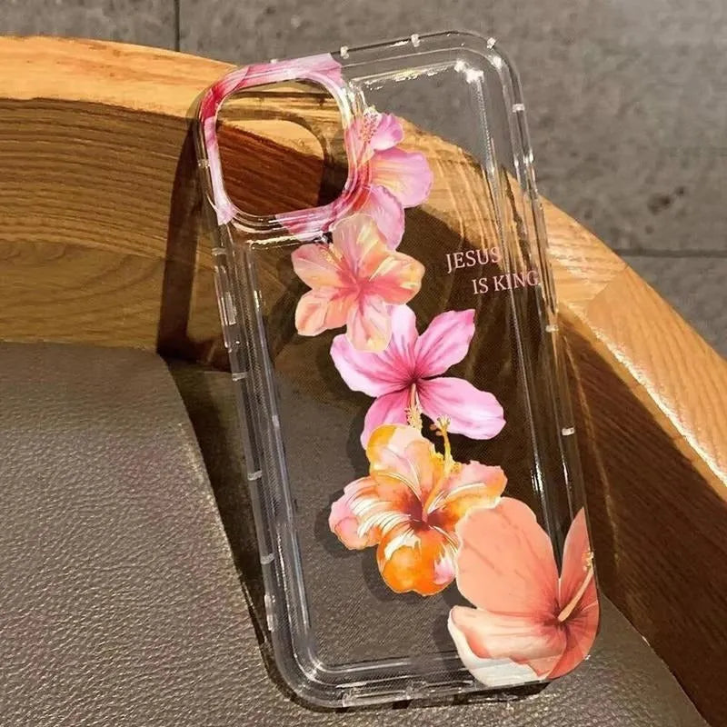 All-inclusive TPU phone case with lily flower print in multiple colours for iPhone shockproof protection