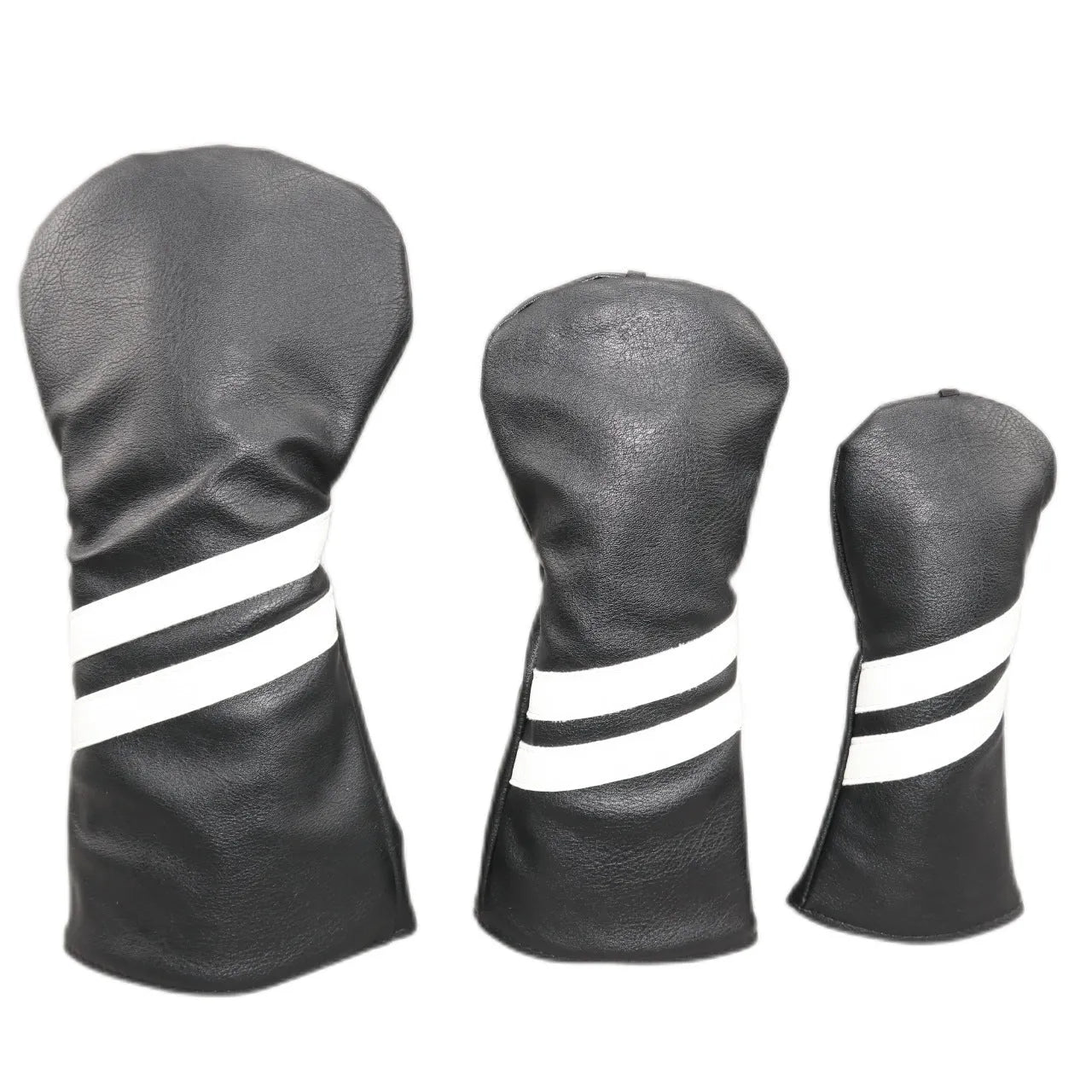 Golf wood club head cover with two oblique stripes, shown in blue, with size options large, medium, and small.
