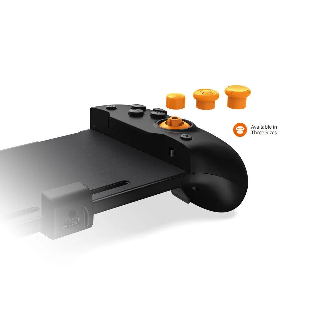 Black and white portable Nintendo Switch gamepad controller showing USB-C port.