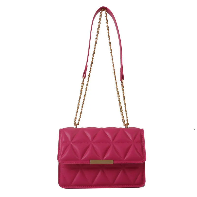 Women's retro PU messenger bag in horizontal square shape with stitching, 19cm x 13cm, rose red colour