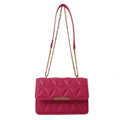 Women's retro PU messenger bag in horizontal square shape with stitching, 19cm x 13cm, rose red colour