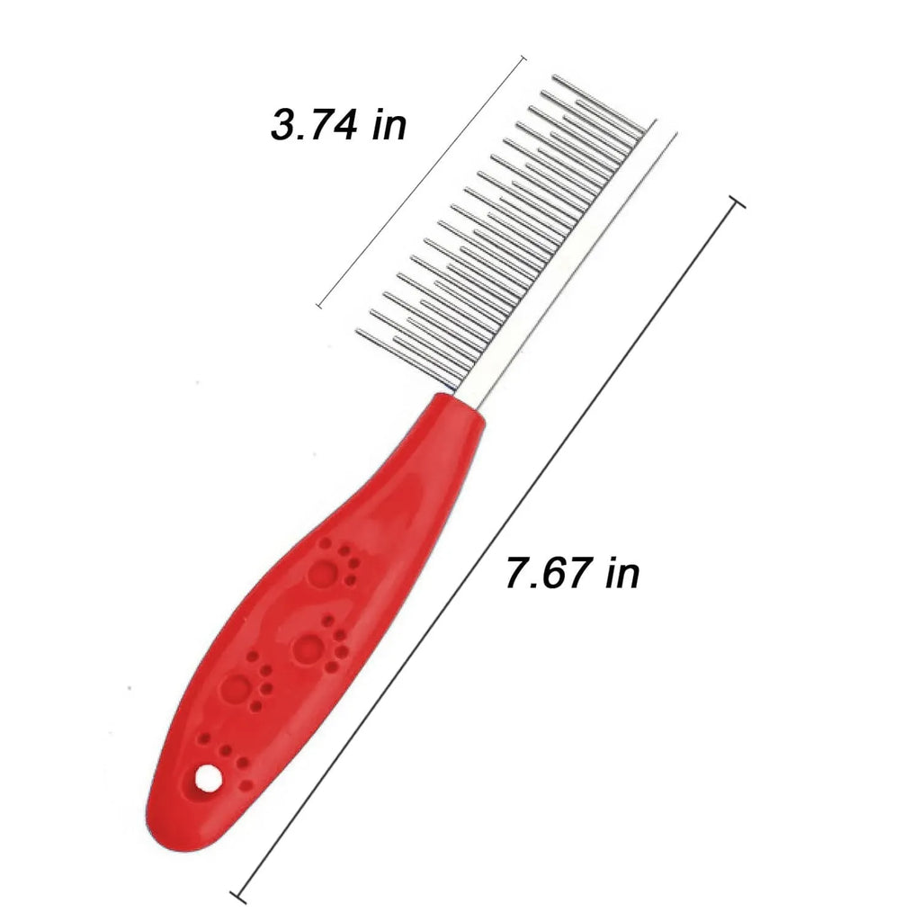Red plastic handle pet grooming comb with stainless steel long and short teeth for dematting dogs and cats