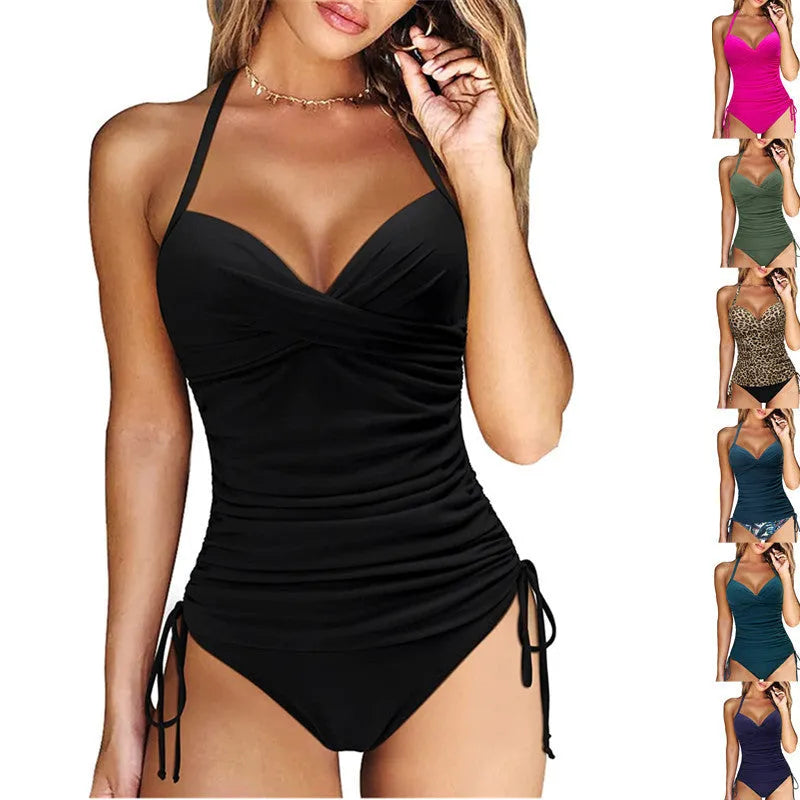 Women's high waist slim fit bikini set in nylon fabric for swimming sports