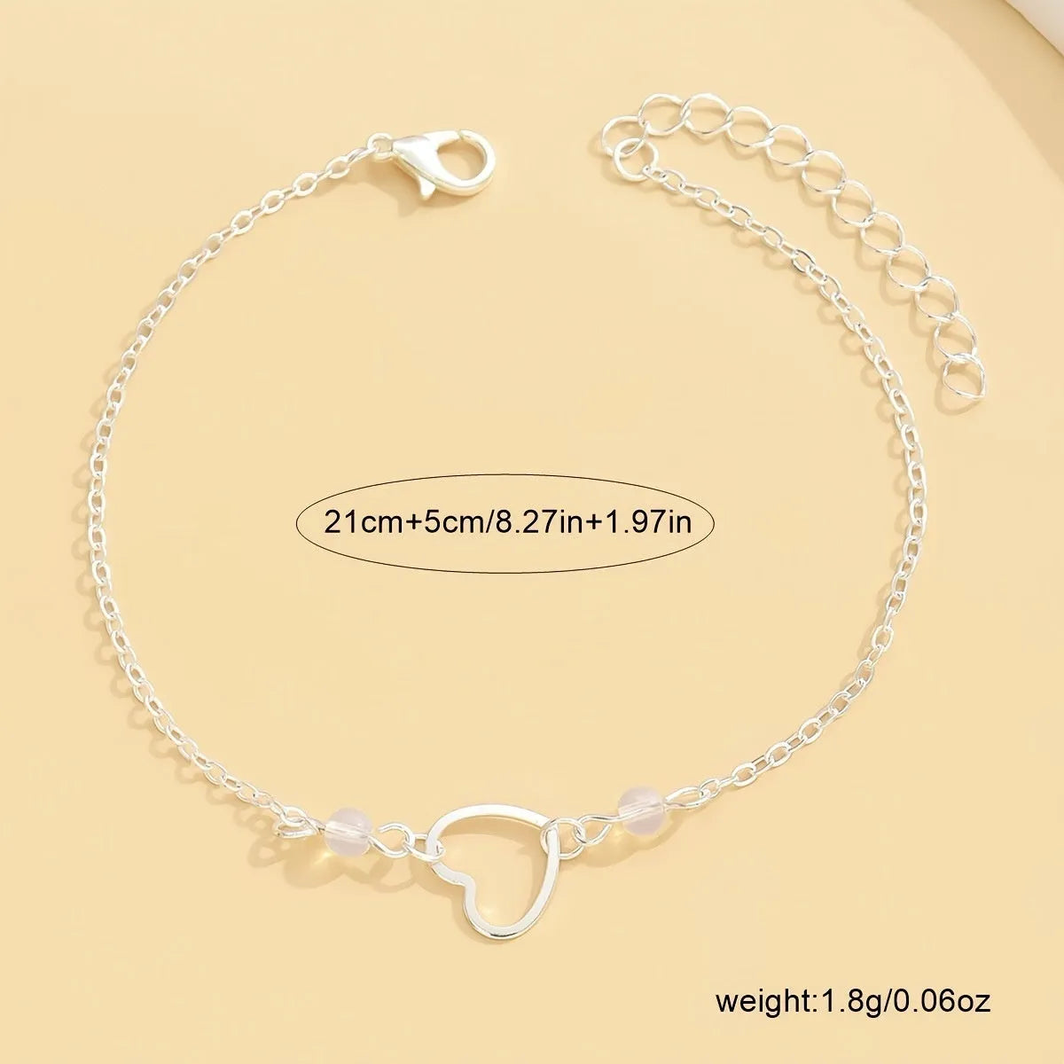 Women's anklet with heart-shaped pendant on adjustable alloy chain