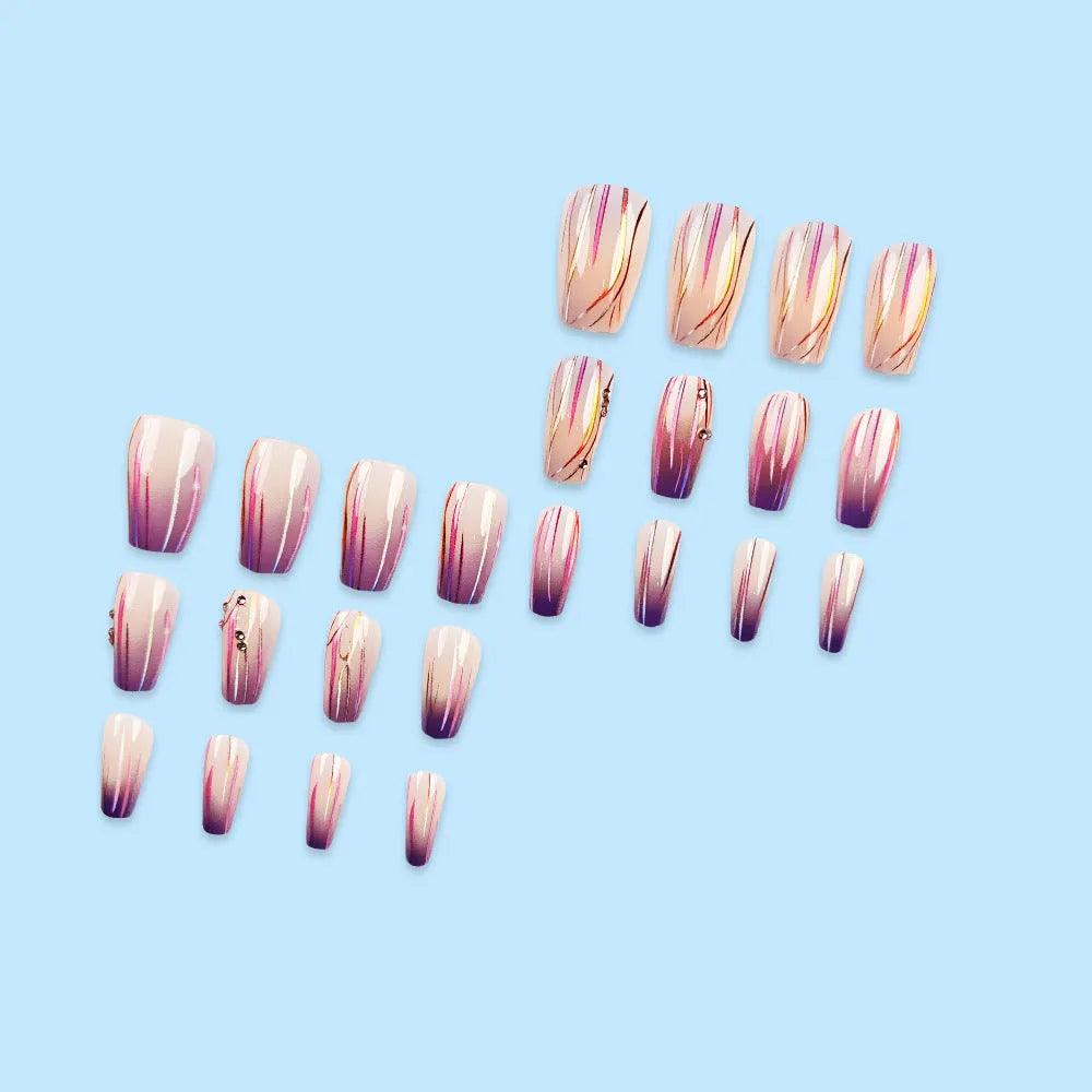 Magic purple gradient starry sky nail art sticker set with 24 designs and jelly glue.