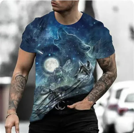 Retro 3D animal print men's short-sleeved t-shirt in bird eye cloth polyester fabric