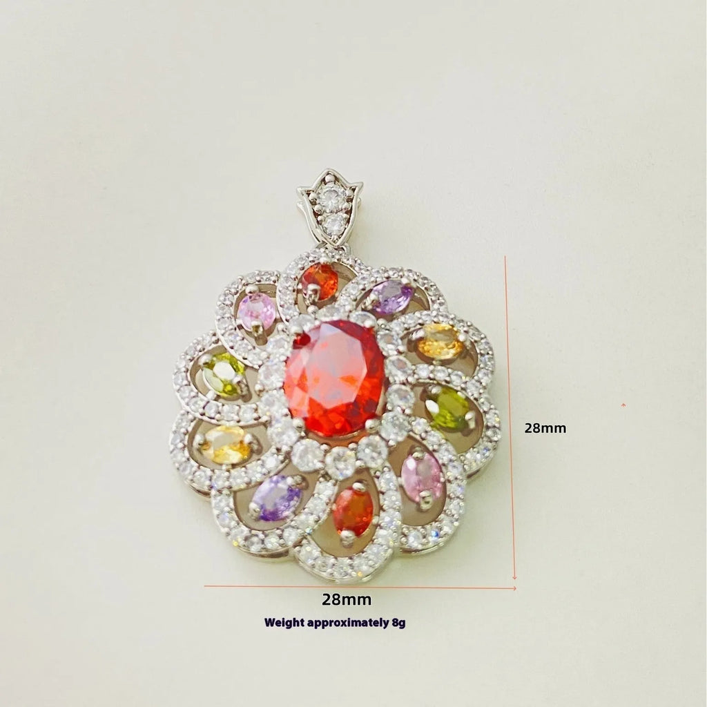 Women's colourful zircon flower pendant necklace with electroplated metal finish