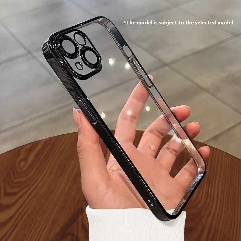 Electroplated TPU soft phone case in titanium gray for iPhone 15 series with drop-resistant protection