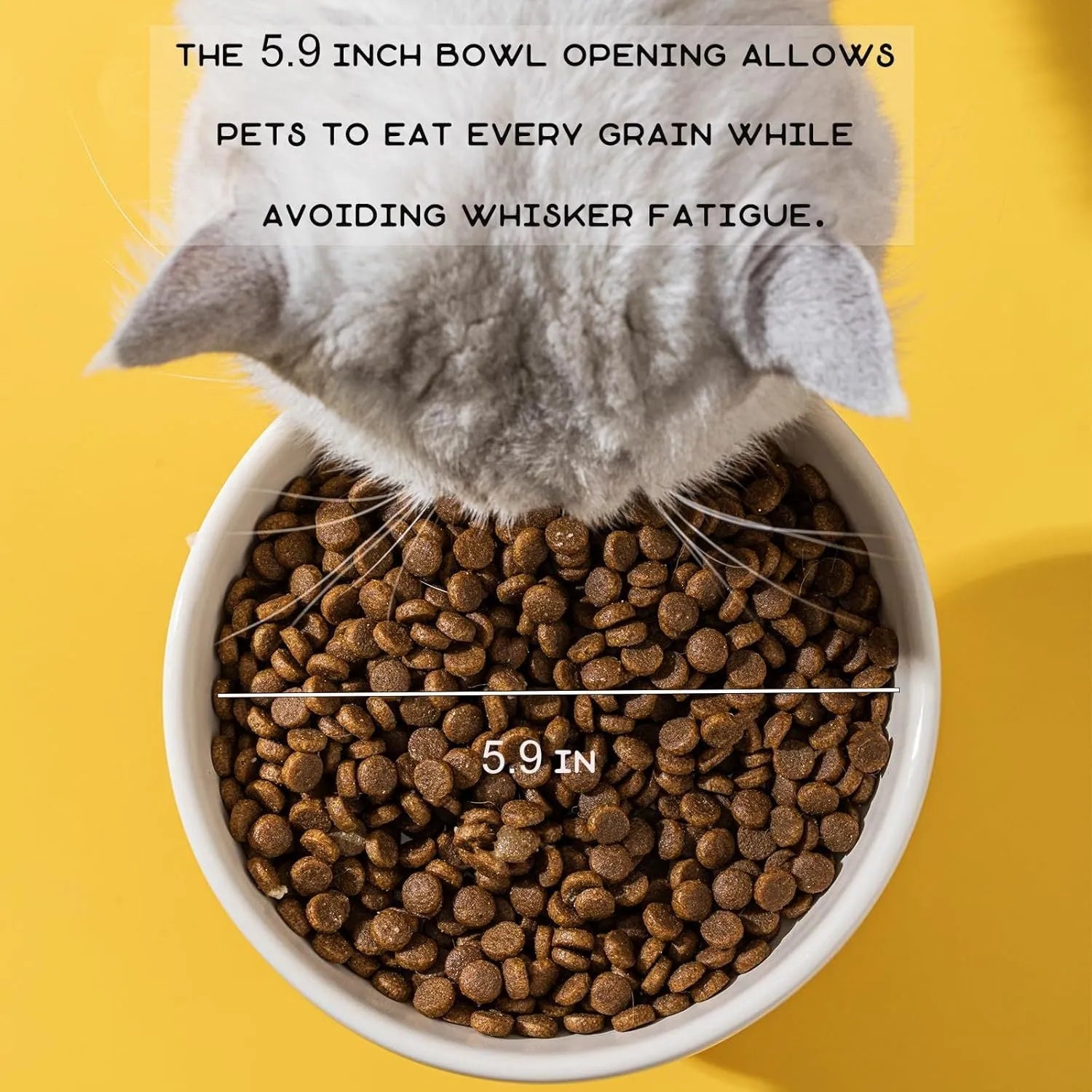 Raised ceramic cat bowl in animal design, showing elevated feeder stand and wide food bowl opening.