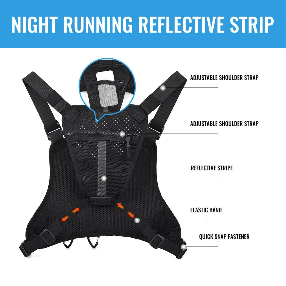 Oxford cloth chest bag with vest design in black, gray, or blue for outdoor sports
