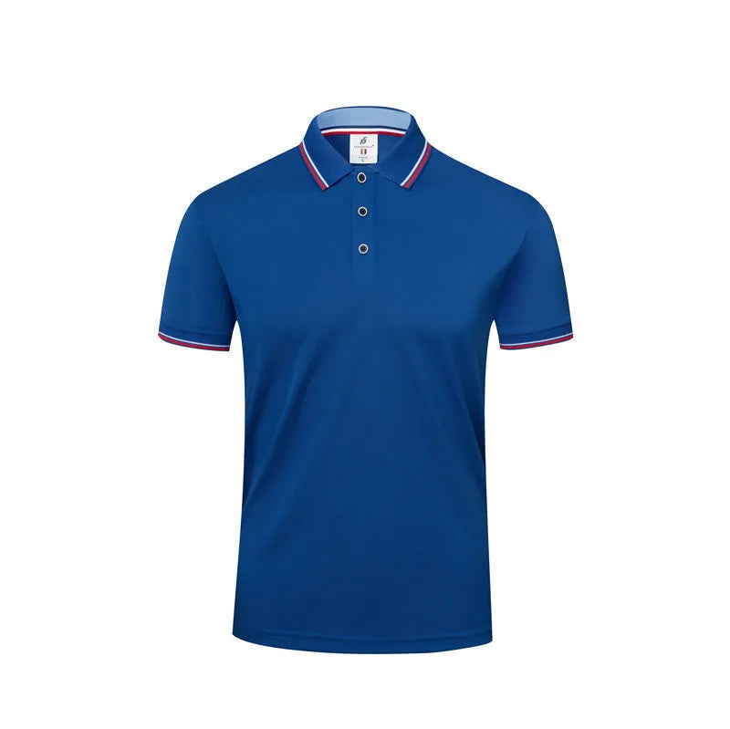 Short sleeve lapel embryo shirt in straight pullover style, polyester cotton blend, navy blue colour
