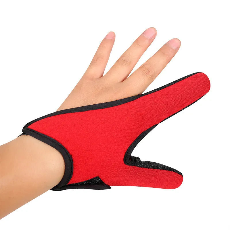 Two-finger fishing glove showing diving cloth back and microfiber palm, available in multiple colour options
