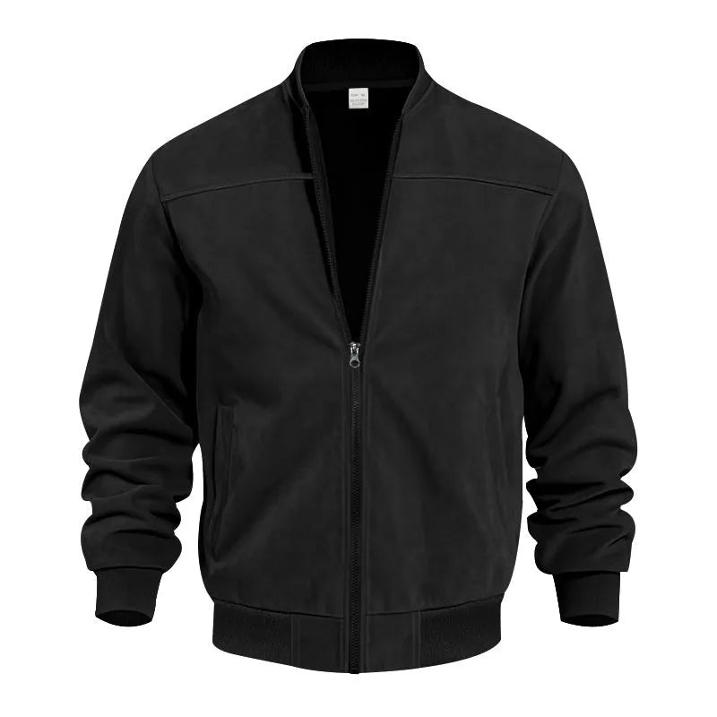 Men's casual plus size suede zipper jacket in polyester with cotton lining