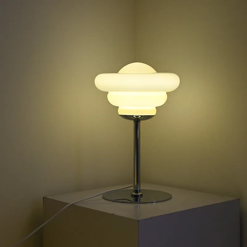 Mid-ancient conch table lamp with metal holder in cream colour, bedside or desk use