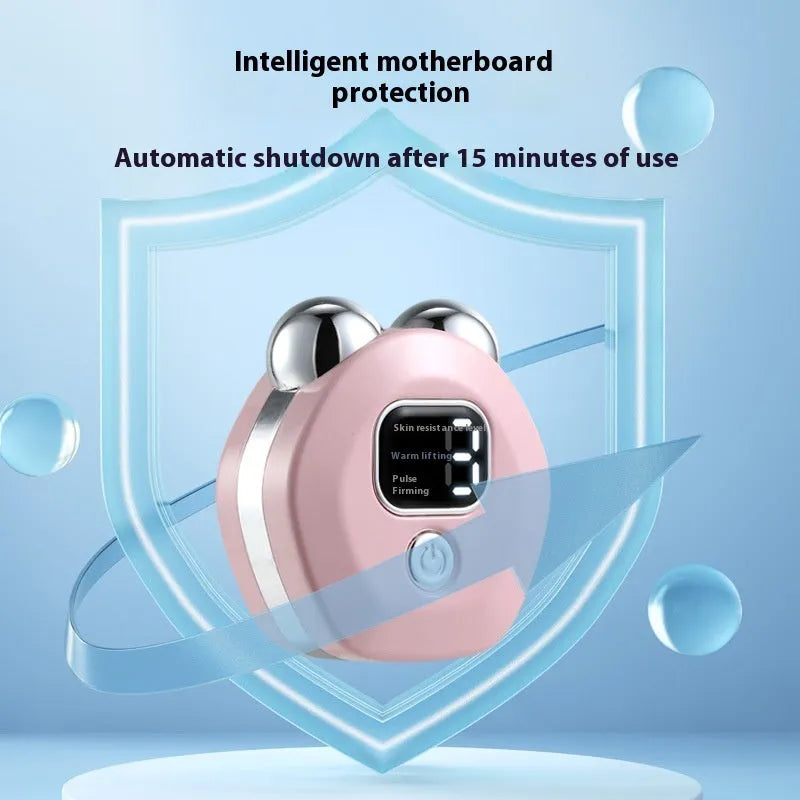 Portable white hot compress microcurrent facial massage instrument with two silver roller heads.