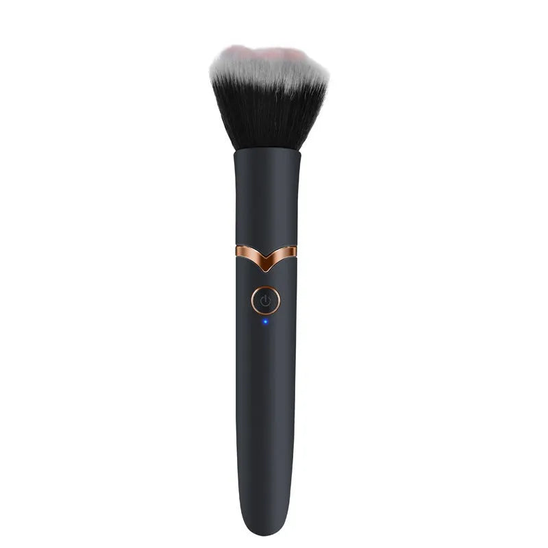 Women's beauty vibrator cosmetics brush massage toy in black with USB recharge port and one-button control
