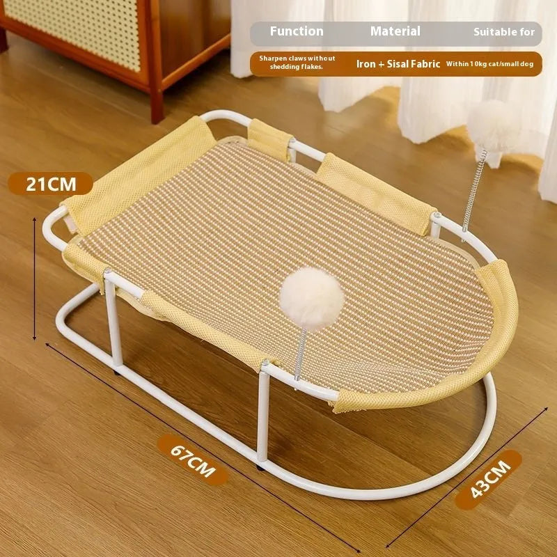 Large grey fabric cat kennel with breathable bracket design, shown as a pet bed and cage.