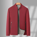 Men's double-sided stand collar casual loose windproof jacket in solid colour, size stick pockets, polyester fibre, front view