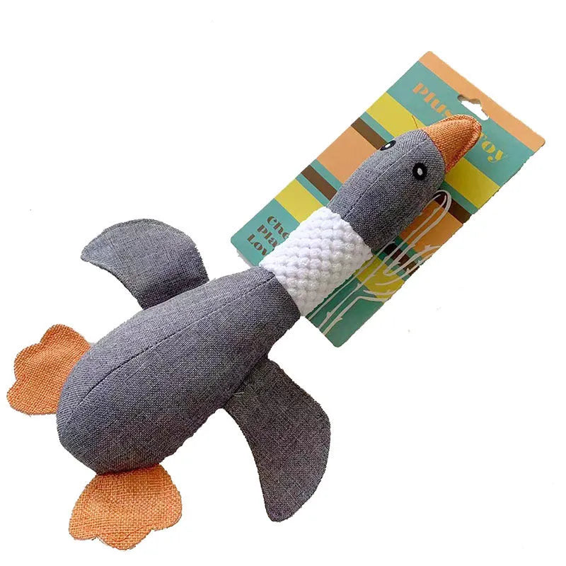 Blue duck plush dog squeaky toy with dual squeakers measuring 33cm for teething puppies