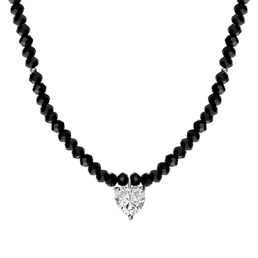 925 sterling silver heart necklace for women platinum black pendant