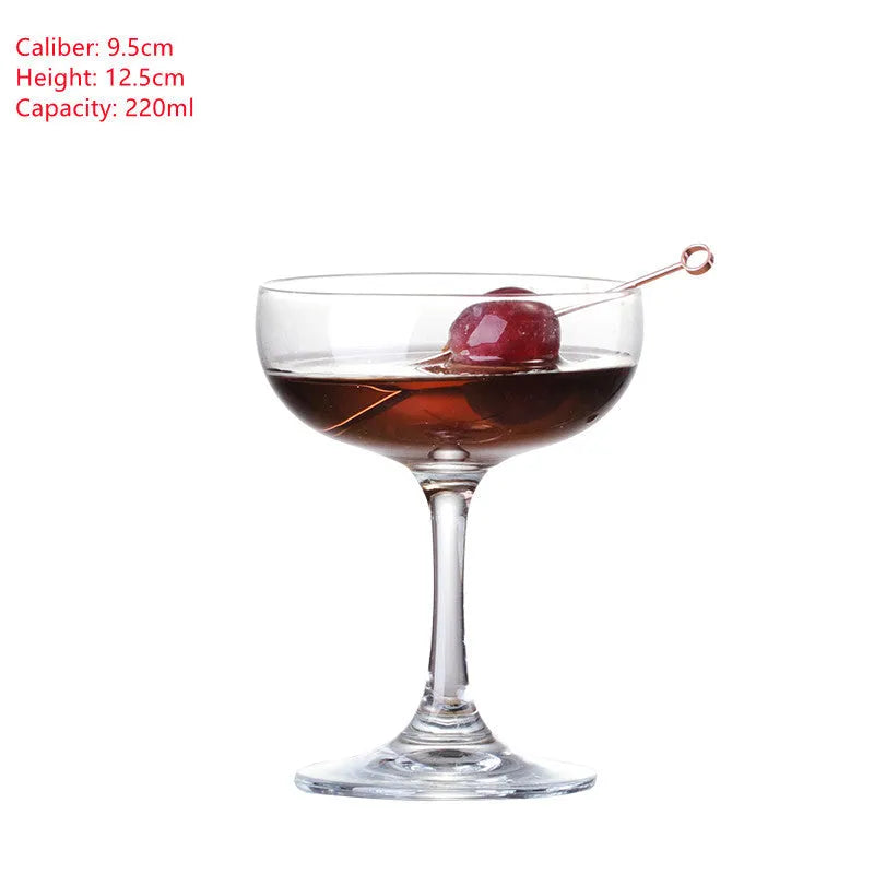Transparent lead-free glass cocktail glass with seamless flat base and satin-board wall design