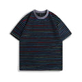 Striped loose fit short sleeve t-shirt in apricot colour with round neck collar