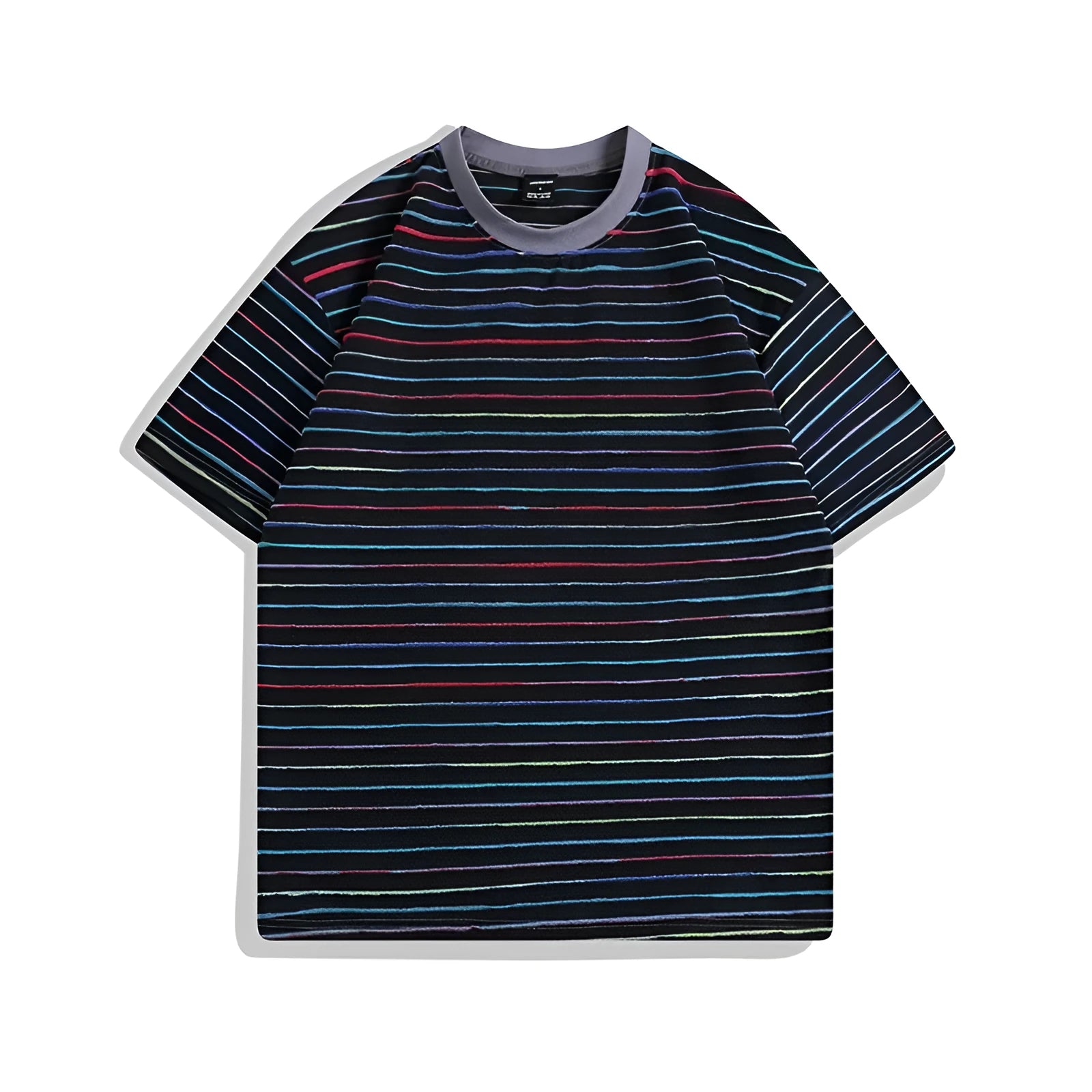 Striped loose fit short sleeve t-shirt in apricot colour with round neck collar