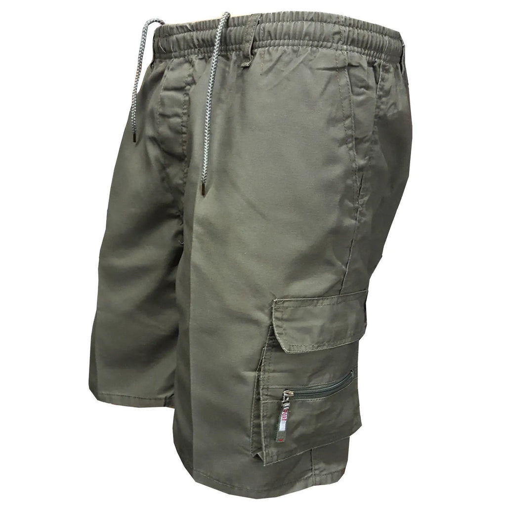 Men's cotton casual shorts with multiple pockets and drawstring waist in various colours