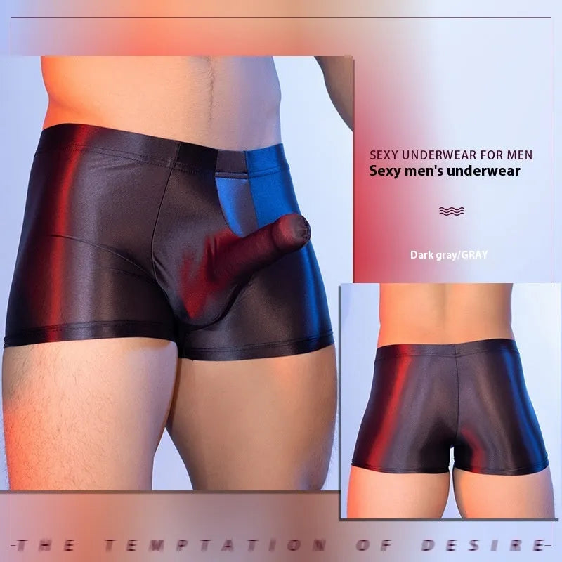 Red men's boxer shorts with elephant nose design, made from thin breathable nylon fabric.