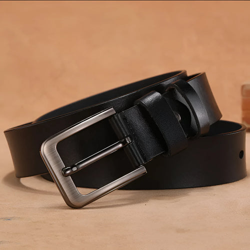 Square head pin buckle casual belt in black and brown colours with alloy buckle