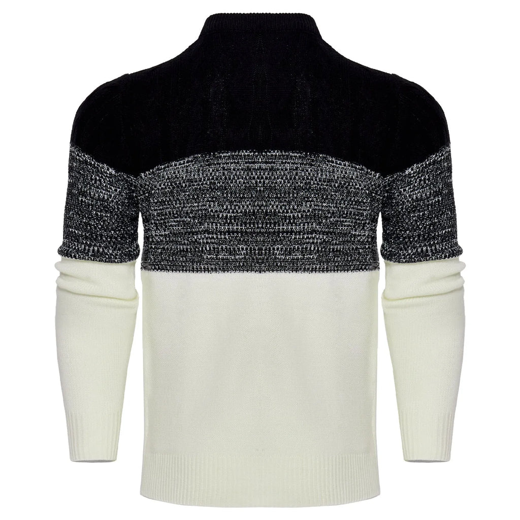 Men's casual colour block long sleeve cable knit pullover sweater in blue, crew neck and textured knit