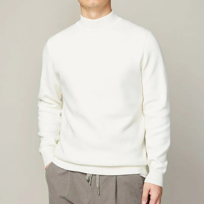 Men's mock neck sweater in vinylon fabric, loose fit, long sleeves, autumn winter basic style in camel colour