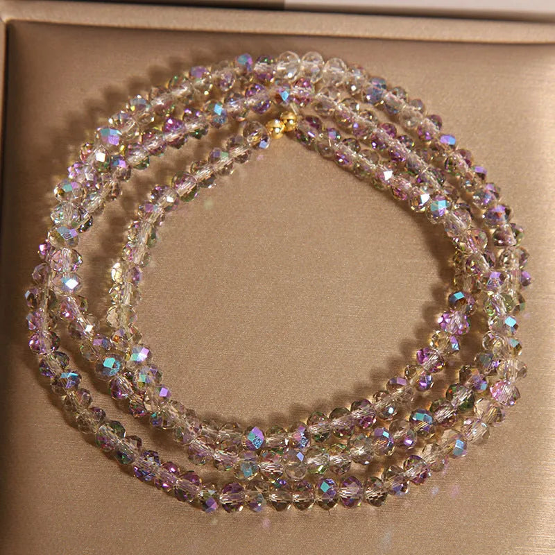 Multi-layer champagne crystal bracelet for women with faceted beads and adjustable chain